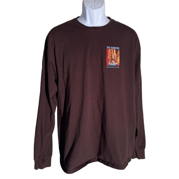 THE NARROWS ZION NATIONAL PARK Long Sleeve Pull-Over Brown T-Shirt XL - Picture 1 of 6